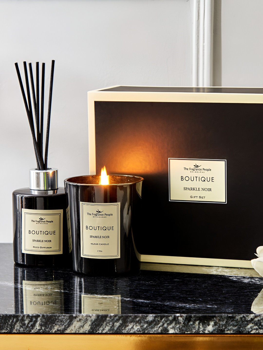 Home Centre Black Printed Glass Boutique Sparkle Noir Fragrance Gift Set