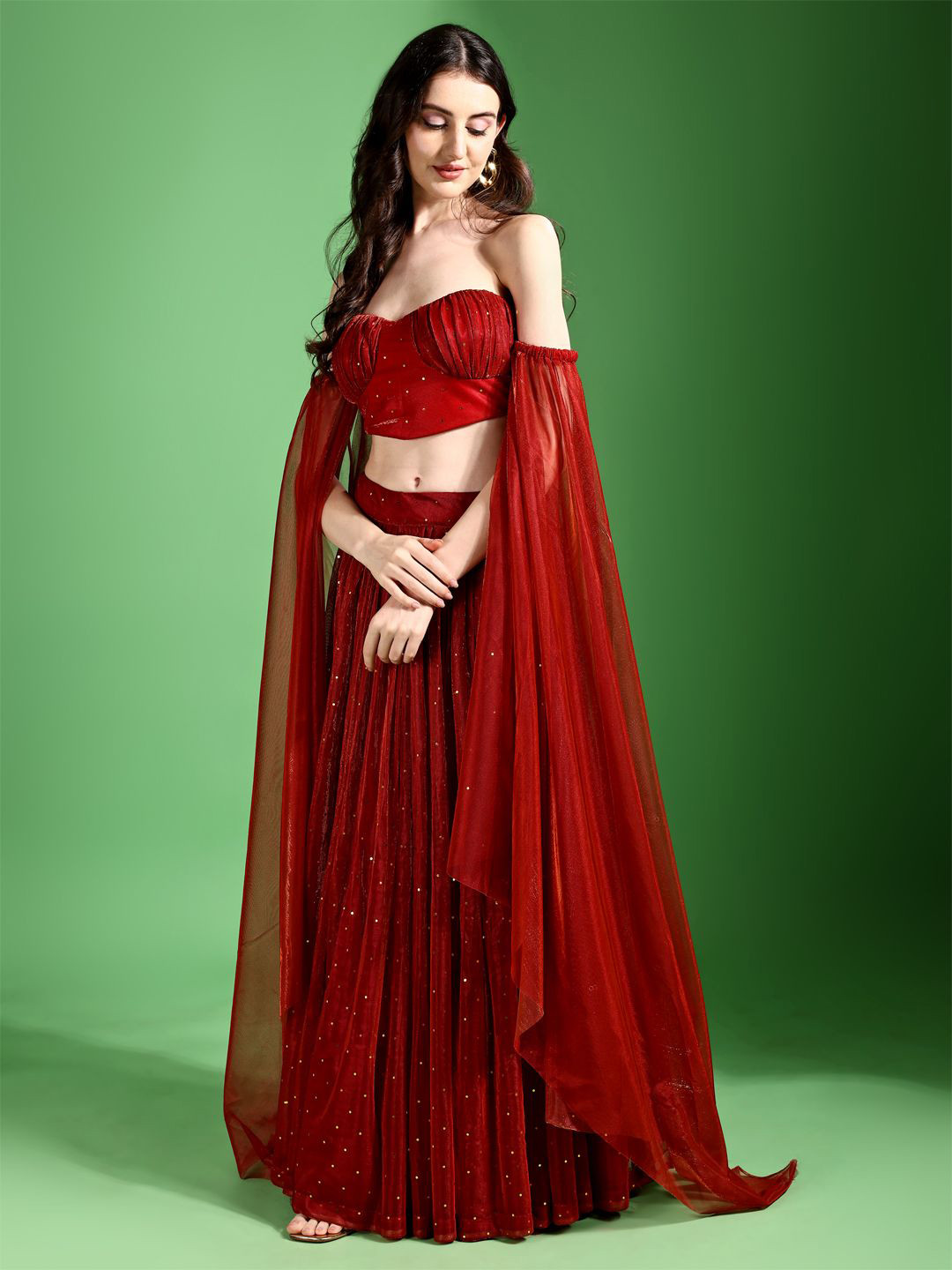 PURVAJA Embellished Beads and Stones Ready to Wear Lehenga & Unstitched Blouse