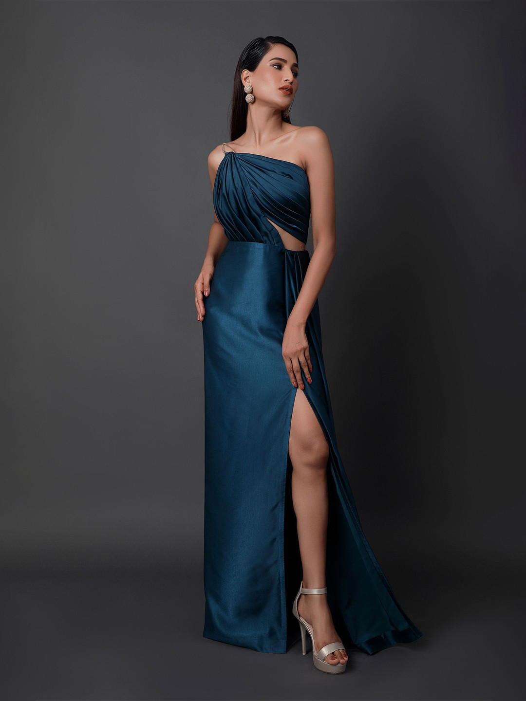 Pooja Peshoria One Shoulder Draped Maxi Dress