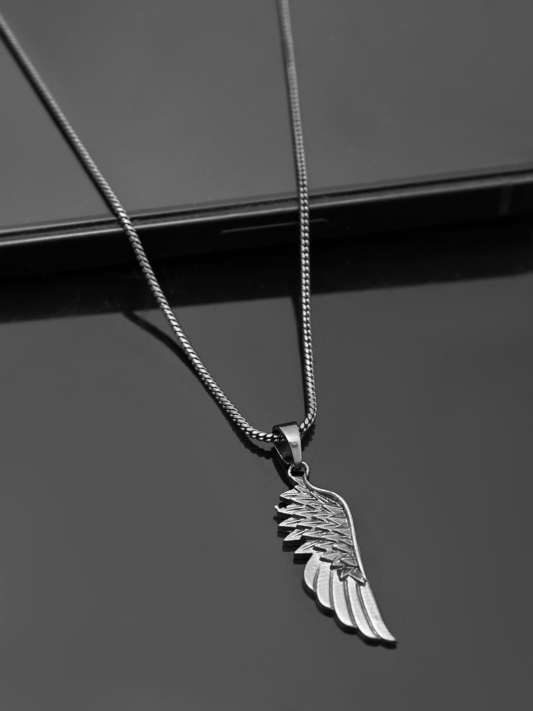 Eclipse Feathered Black Trishul Mens Pendant
