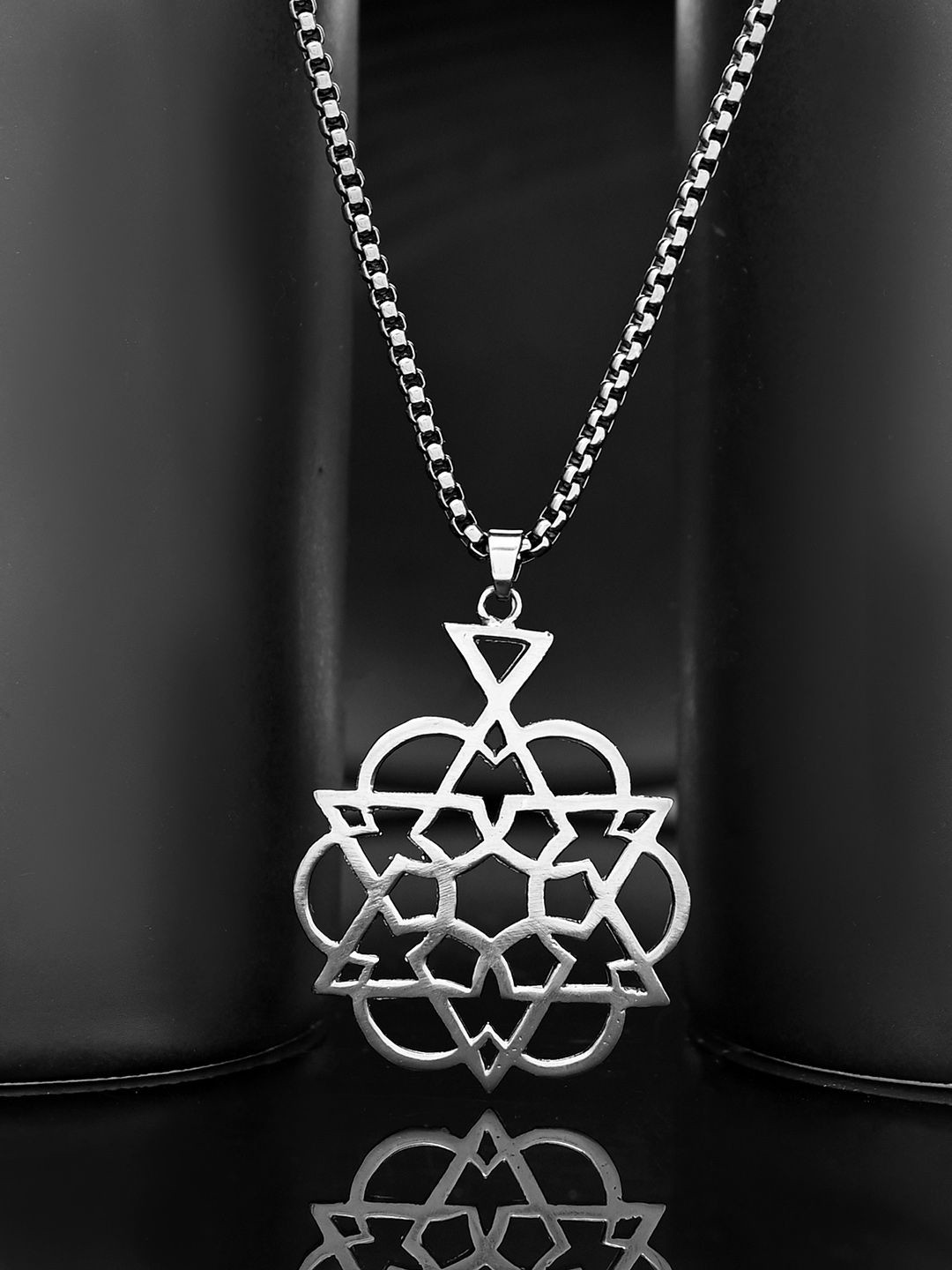 Voylla Men Rhodium-Plated Eclipse Geometric Pendant With Chain