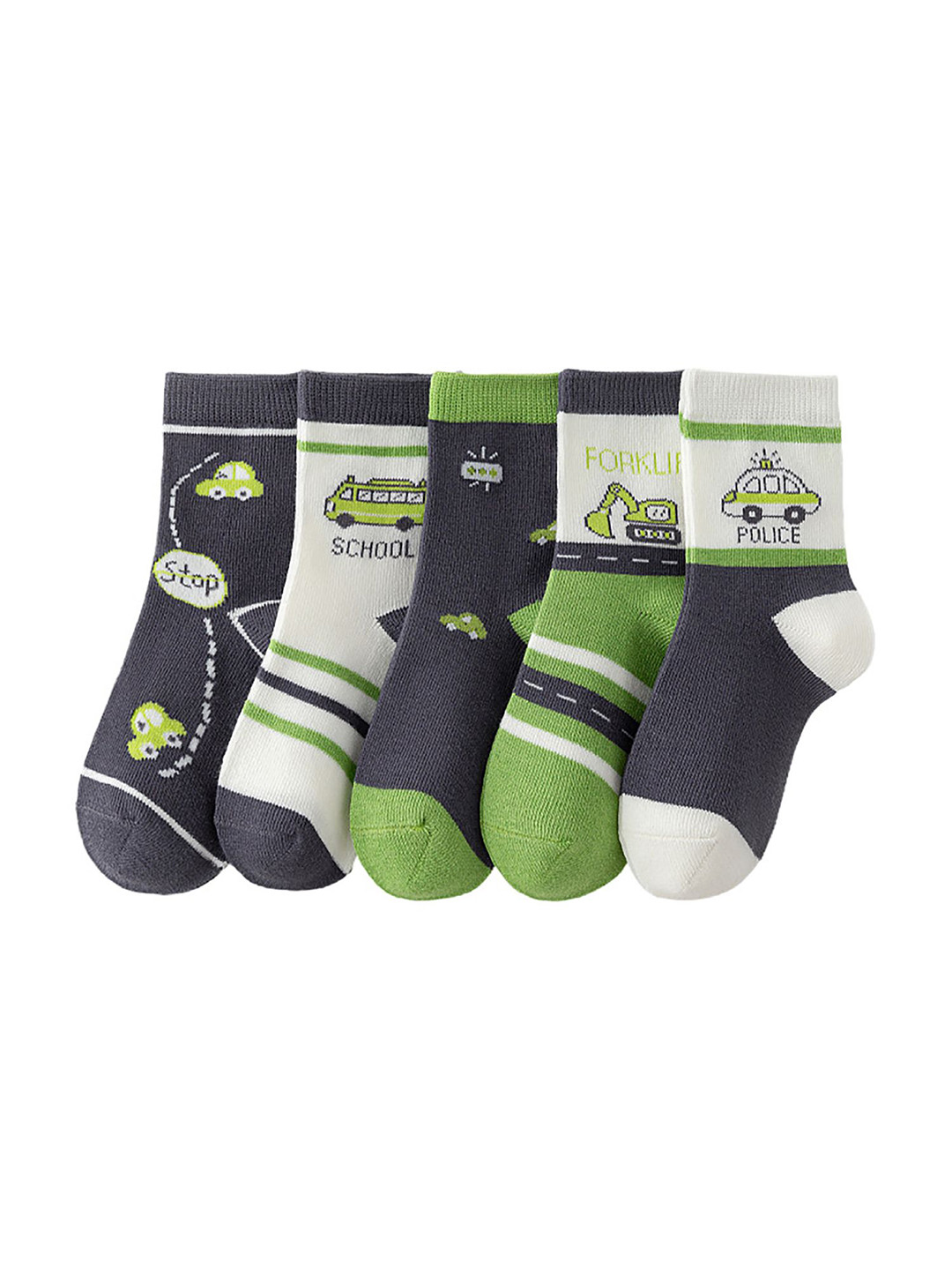 SYGA Kids Pack Of 5 Patterned Combed Cotton Breathable Crew-Length Socks
