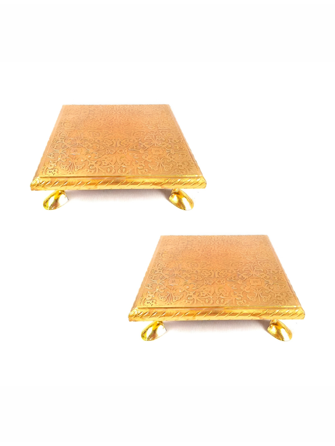 apka mart Gold Toned Wooden Brass Patla Chauki Pooja Essentials