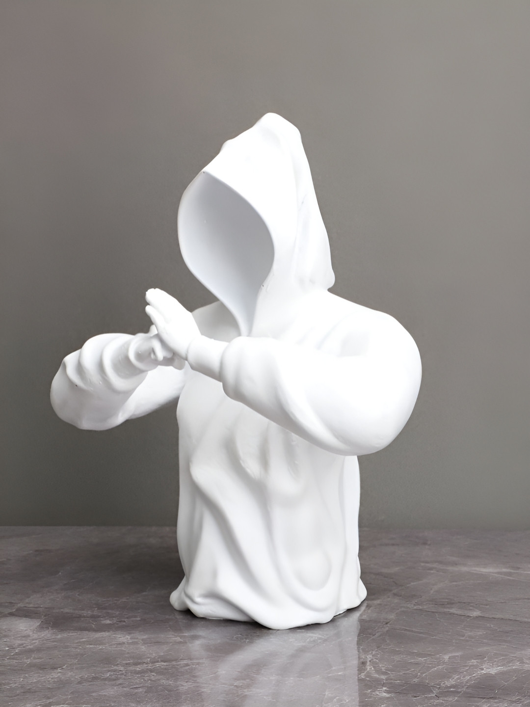 SMOKEY COCKTAIL Samurai Mystery Man White Polyresin Matte Living Room Medium Showpiece - 9.4 Inches