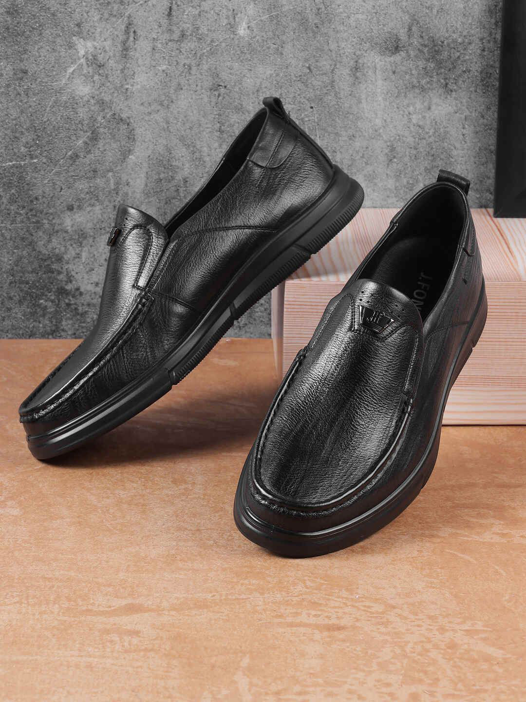 J.FONTINI Men Solid Leather Formal Slip-Ons