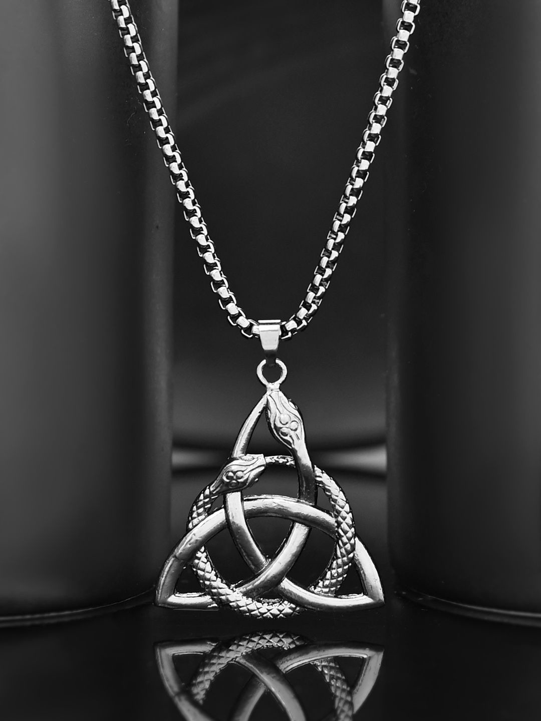 Voylla Eclipse Rhodium-Plated Serpentine Pendant with Chain