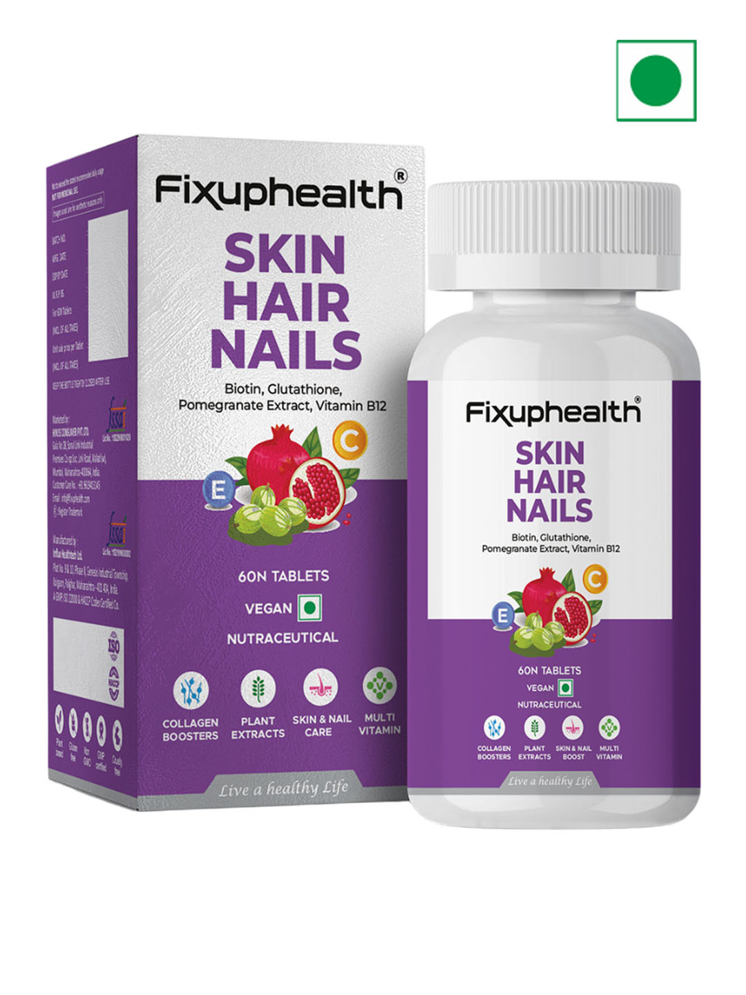 Fixuphealth Biotin Glutathione Vitamin B12 Tablets For Hair Growth & Skin- 60 Tablets