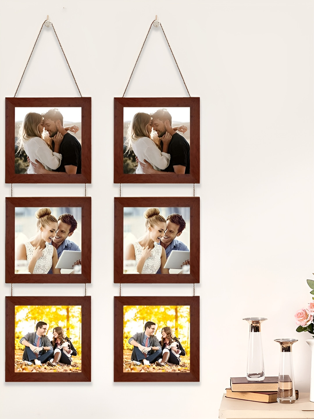 Art Street Set of 6 Wood Photo Frame Brown Wall Hanging Picture