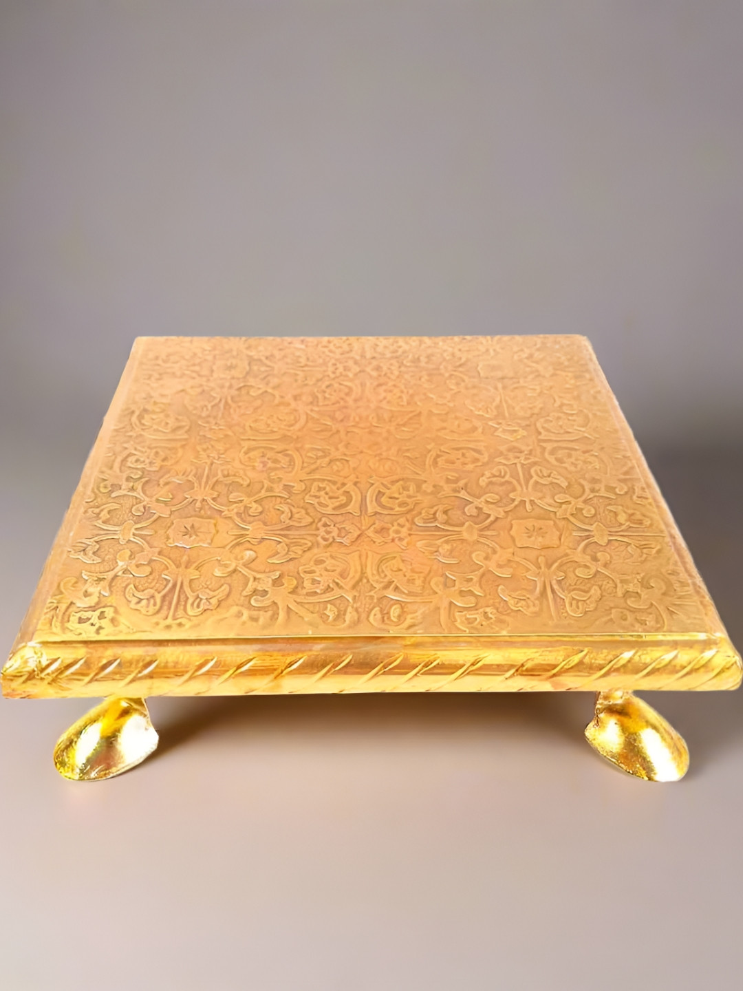 apka mart Gold Toned Wooden Brass Patla Chauki  Pooja Essentials