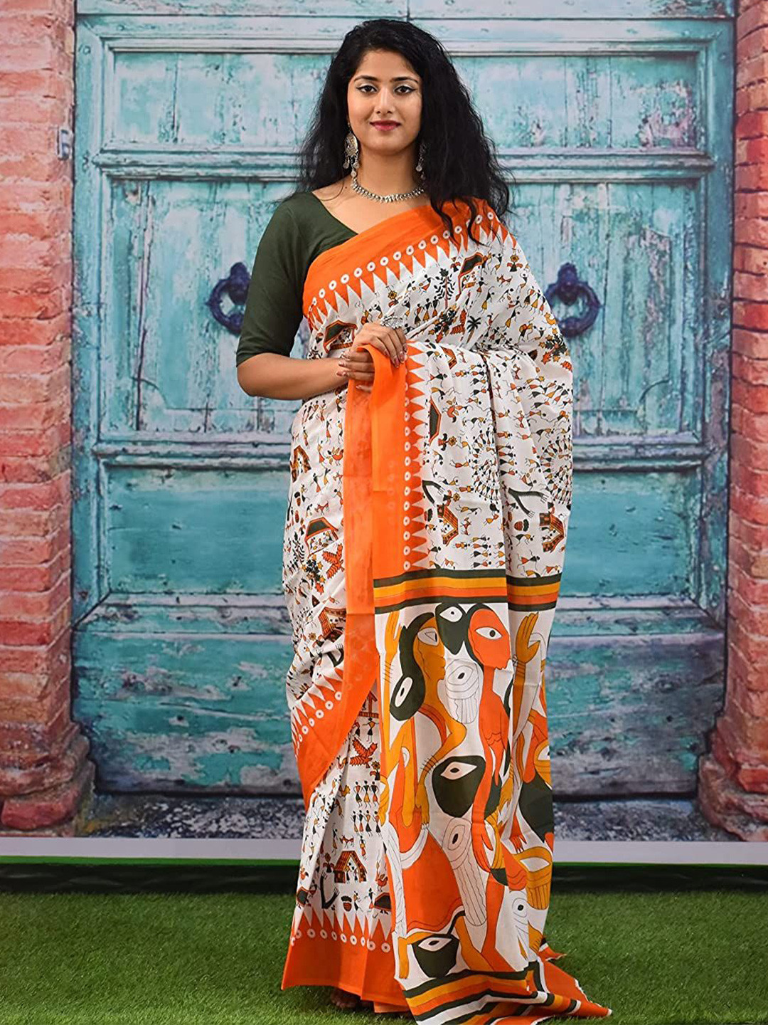 Pinkcity Trade World Warli Printed Pure Cotton Bagru Saree