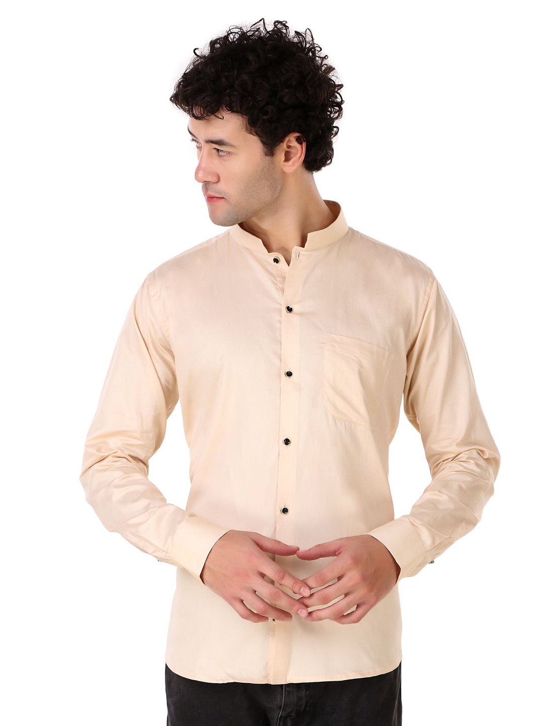 DESIGN UP Men Radon Slim Fit Mandarin Collar Cotton Shirt