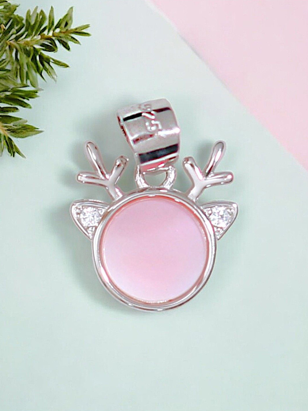 Taraash 925 Sterling Silver Rhodium-Plated CZ Studded & Mother of Pearl Deer Pendant