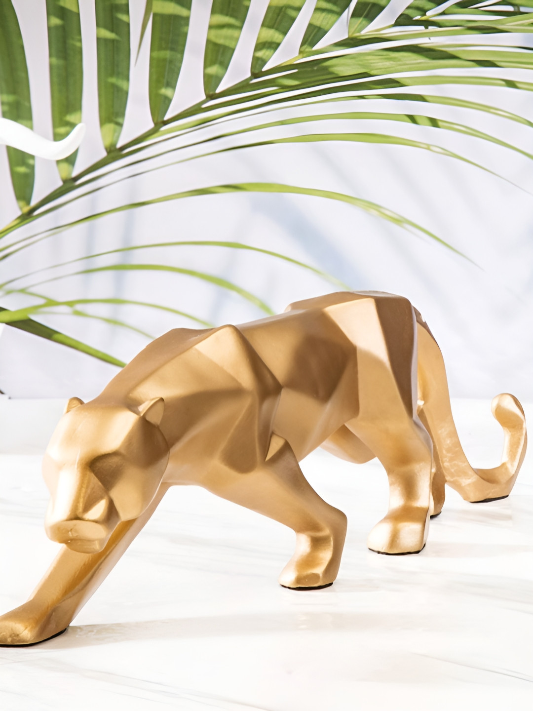 SMOKEY COCKTAIL Panther Gold Polyresin Natural Living Room Large Showpiece - 4.7 Inches