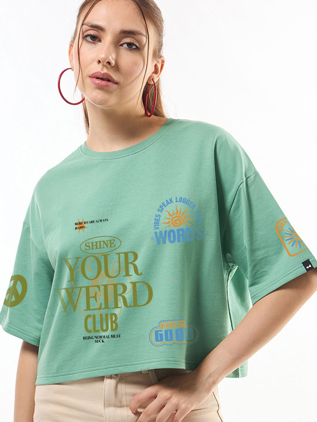 Bewakoof Heavy Duty 1.0 Women Granite Green Weird Club Graphic Printed Oversized Short Top