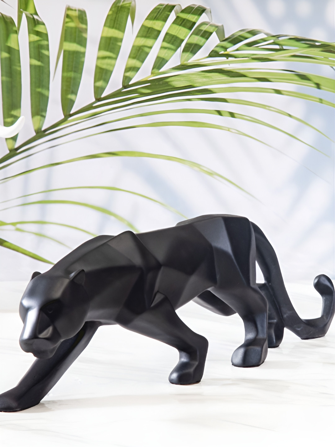 SMOKEY COCKTAIL Panther Geometry Fusion Black Polyresin Matte Living Room Large Showpiece -