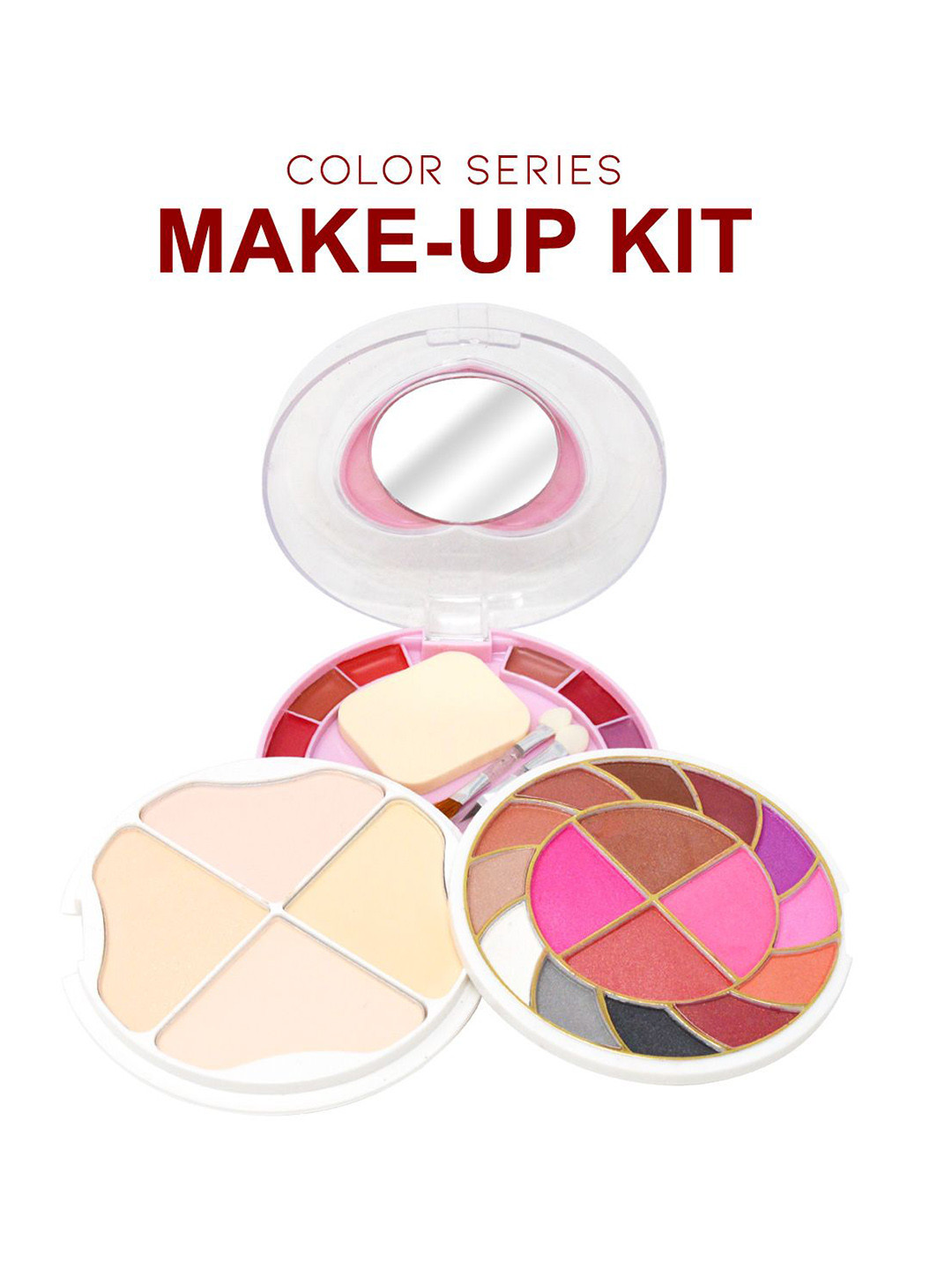 A.D.S Eyeshadow Blusher Compact Powder Lipstick Applicators & Puff & Mirror Makeup Kit