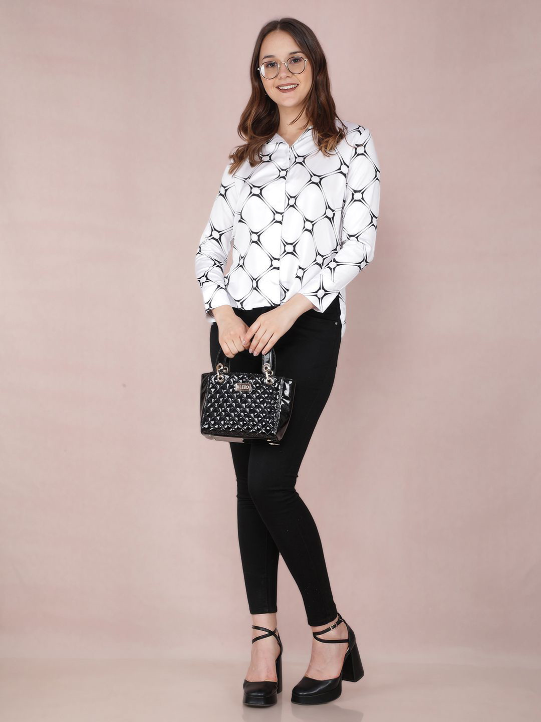 Crimsoune Club Women Smart Club Collar Abstract Printed Cotton Slim Fit Casual Shirt