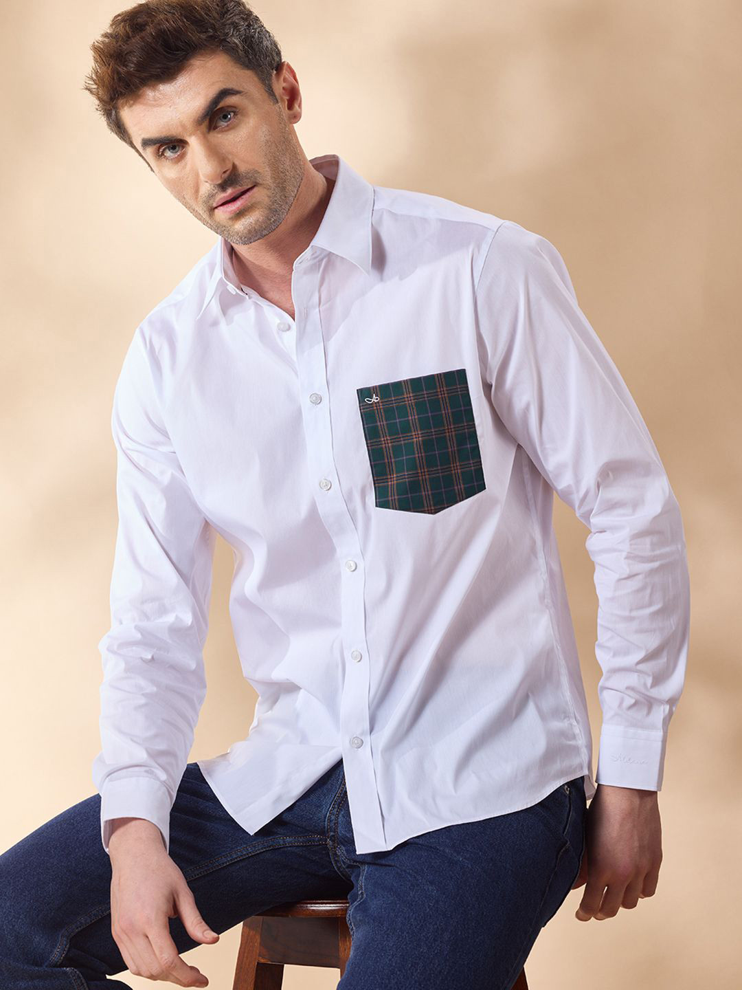 Aldeno Men Comfort Spread Collar Solid Cotton Casual Shirt