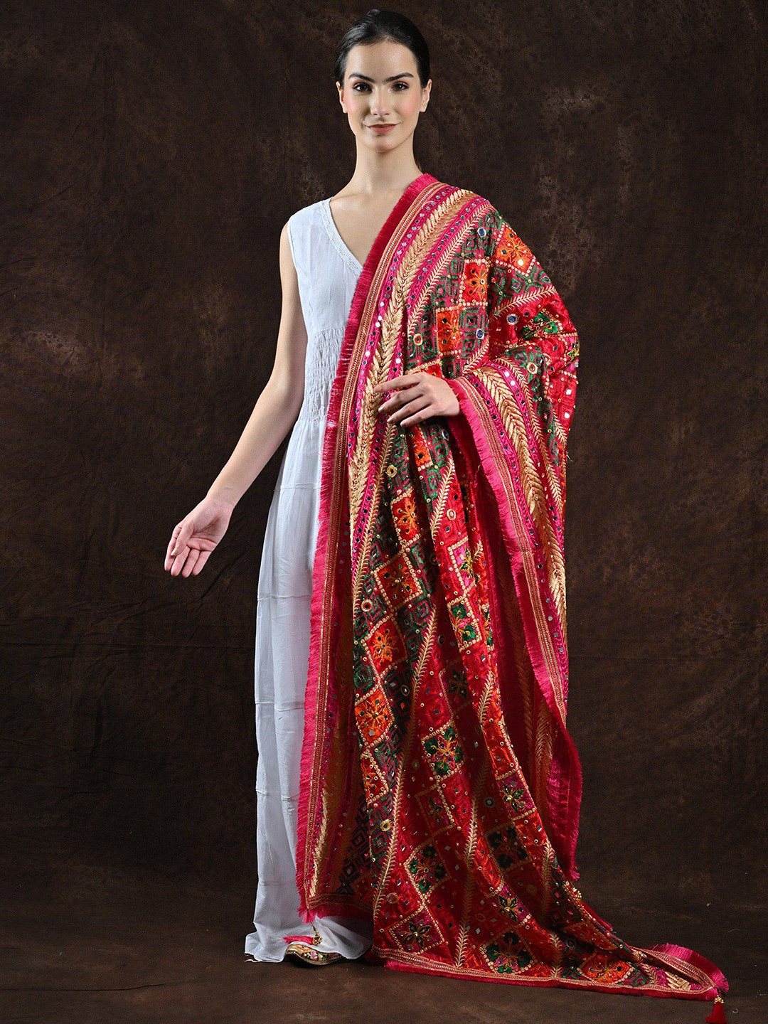 Exotic India Cabaret Reversible Woven Paisleys & Flowers in Thread Jamawar Stole