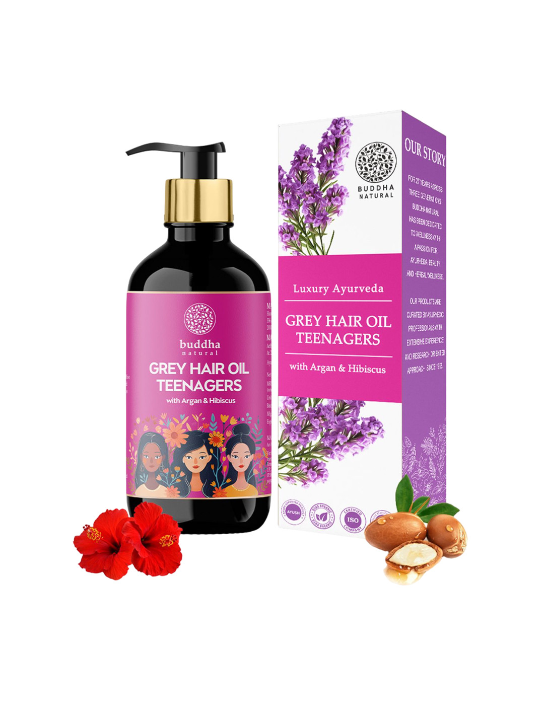 BUDDHA NATURAL Grey Hair Oil With Argan Oil & Hibiscus For Teenagers 200 ml