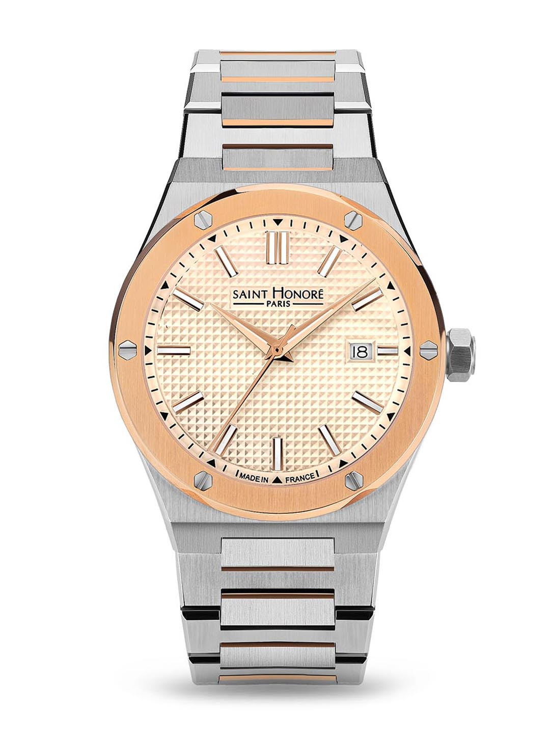 SAINT HONORE PARIS Men Haussman Ii Quartz Beige Round watch - H-SH-NH866125-6BGFIR
