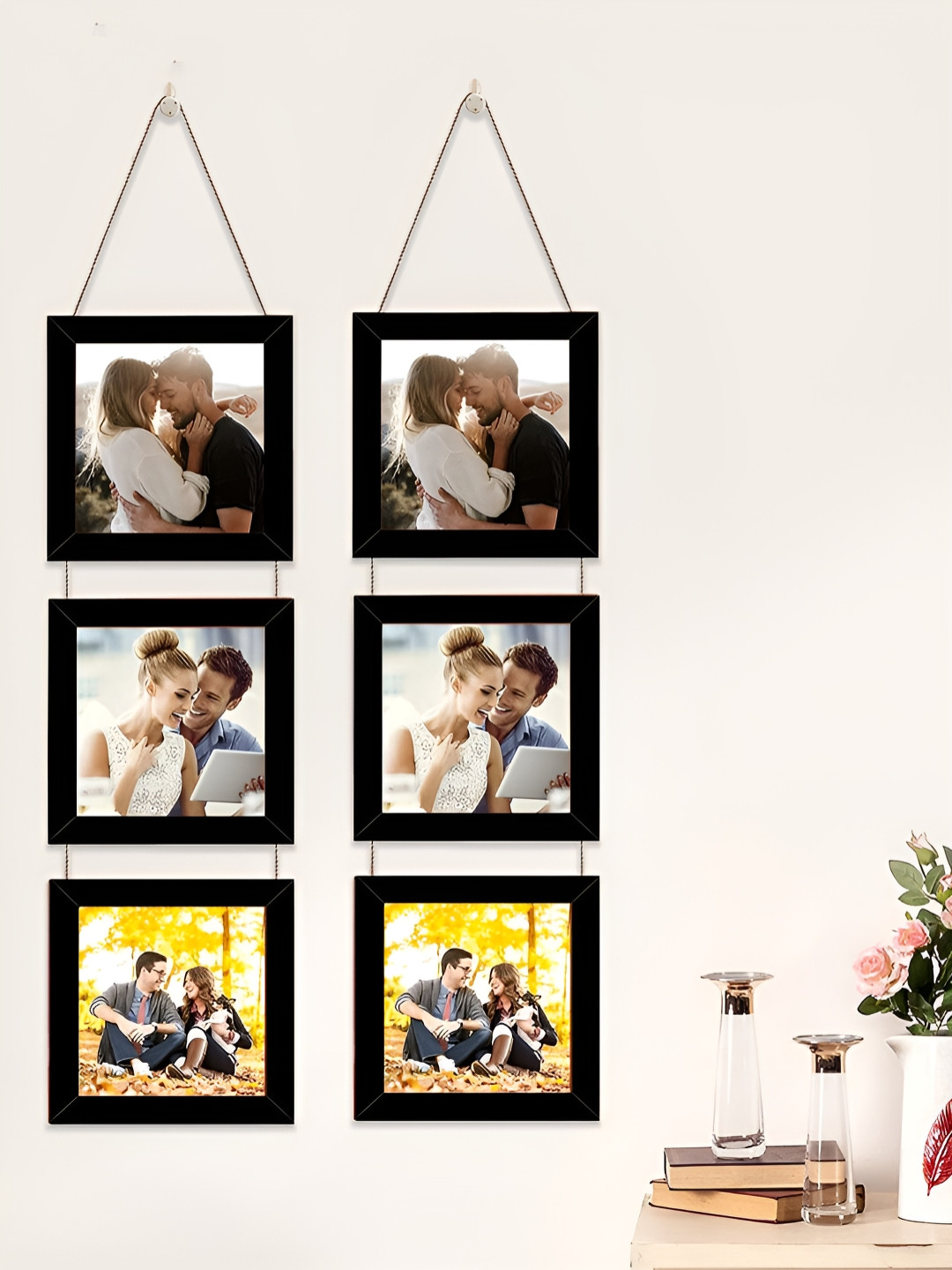 Art Street Black Set of 2 Wood Wall Hanging 3-Pc Photo Frames