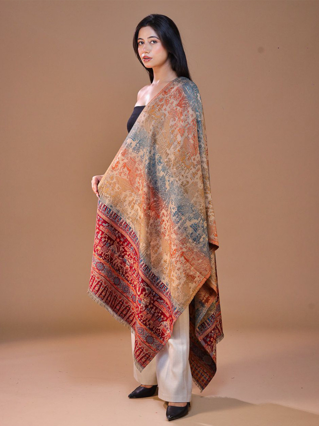 SWI Stylish Women Jamawar Woven Design Woolen Stole