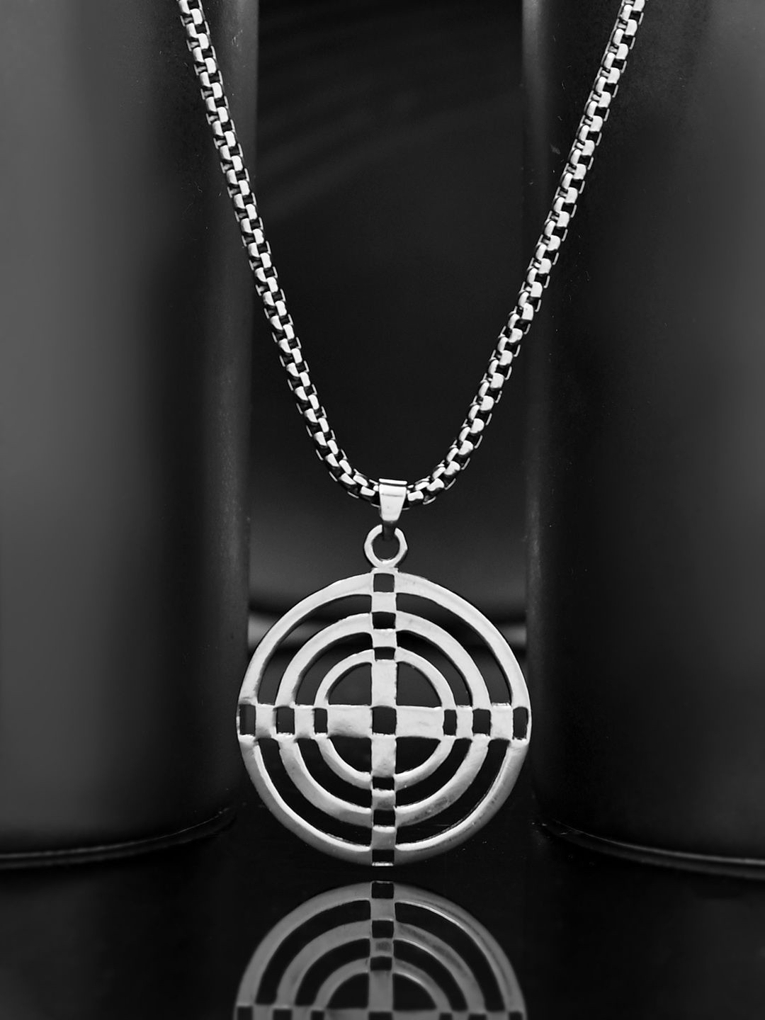 Voylla Men Rhodium-Plated Eclipse Pendants With Chains