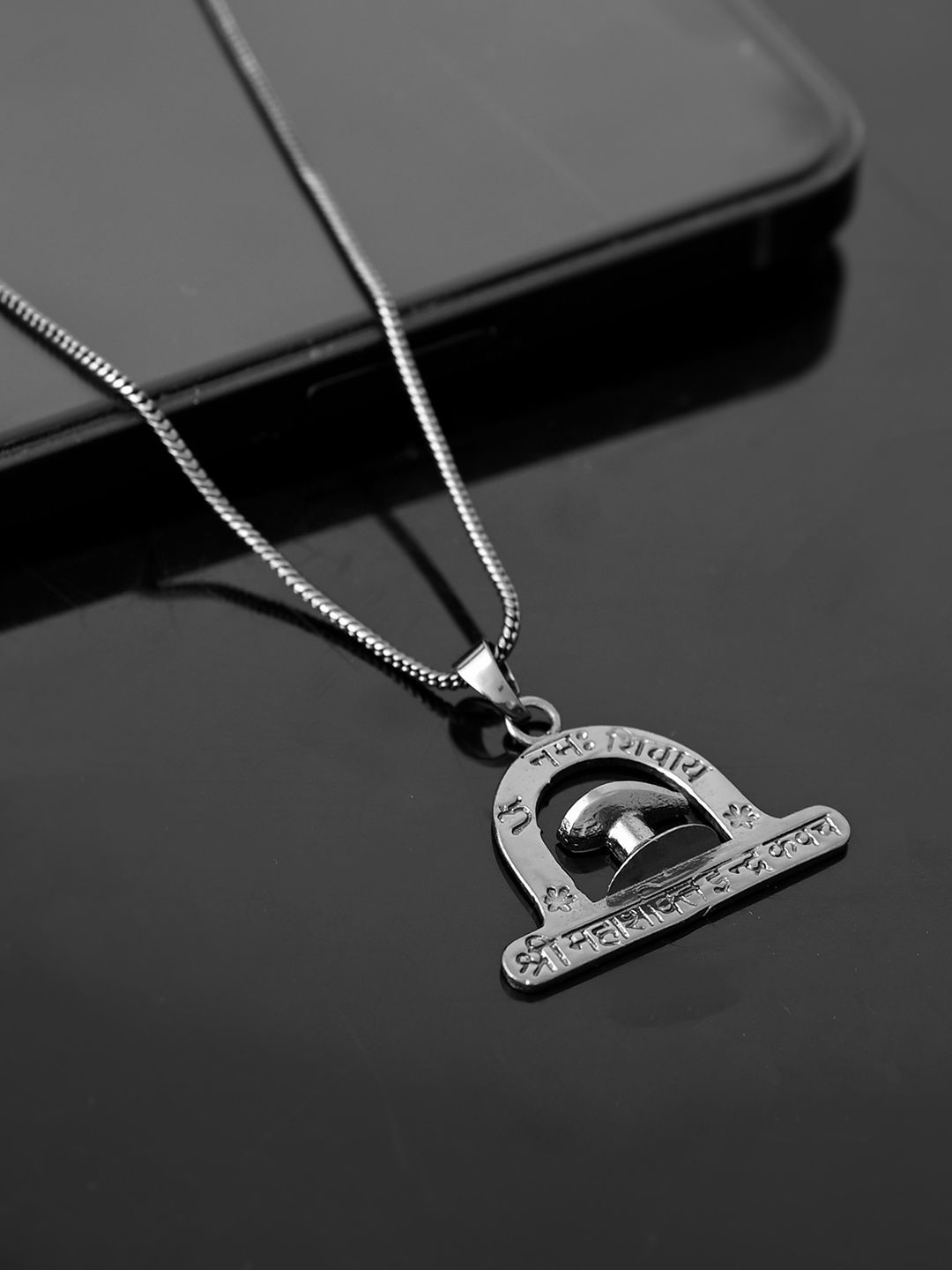 Voylla Men Rhodium Plated Shivling Pendant With Chain