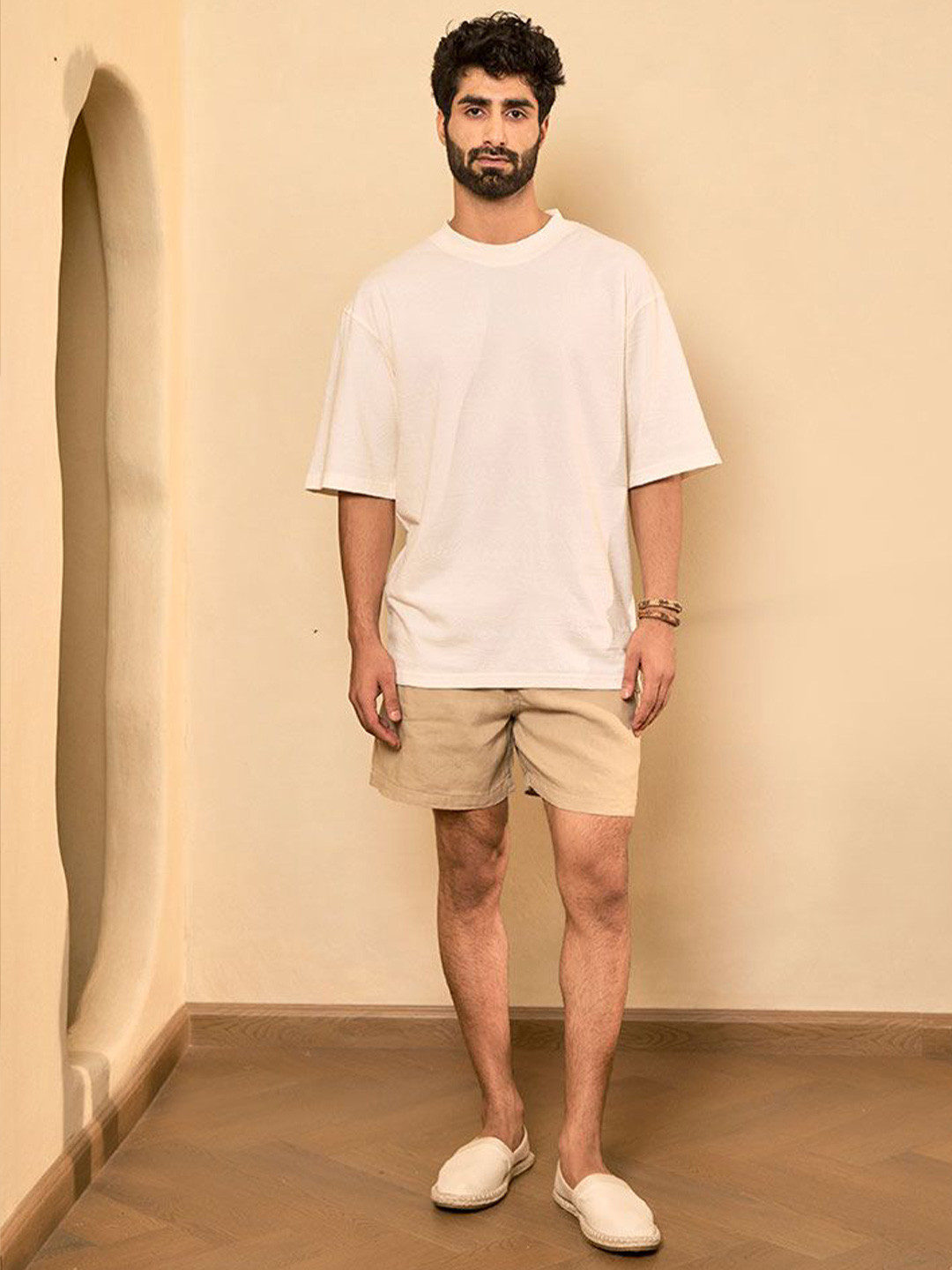 KINGDOM OF WHITE Paradise Men Textured Drop-Shoulder Sleeves Oversized T-shirt