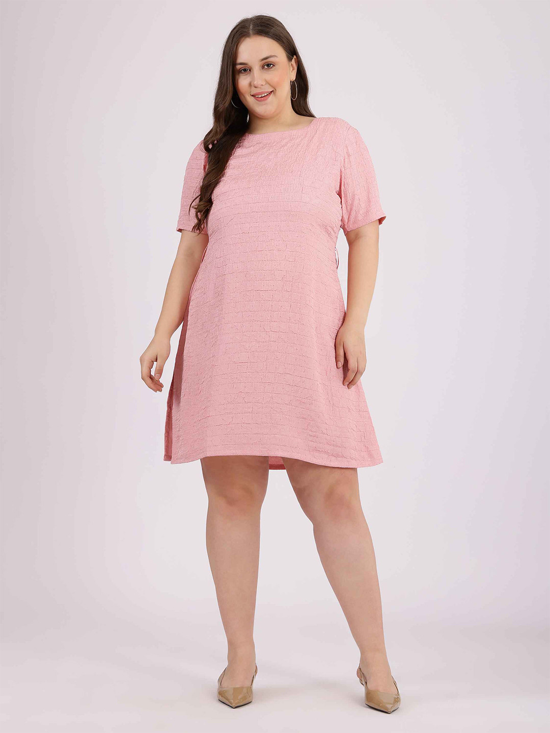 Curvy Lane Women Boat Neck Short Regular Sleeve A-line Above Knee Length Dress