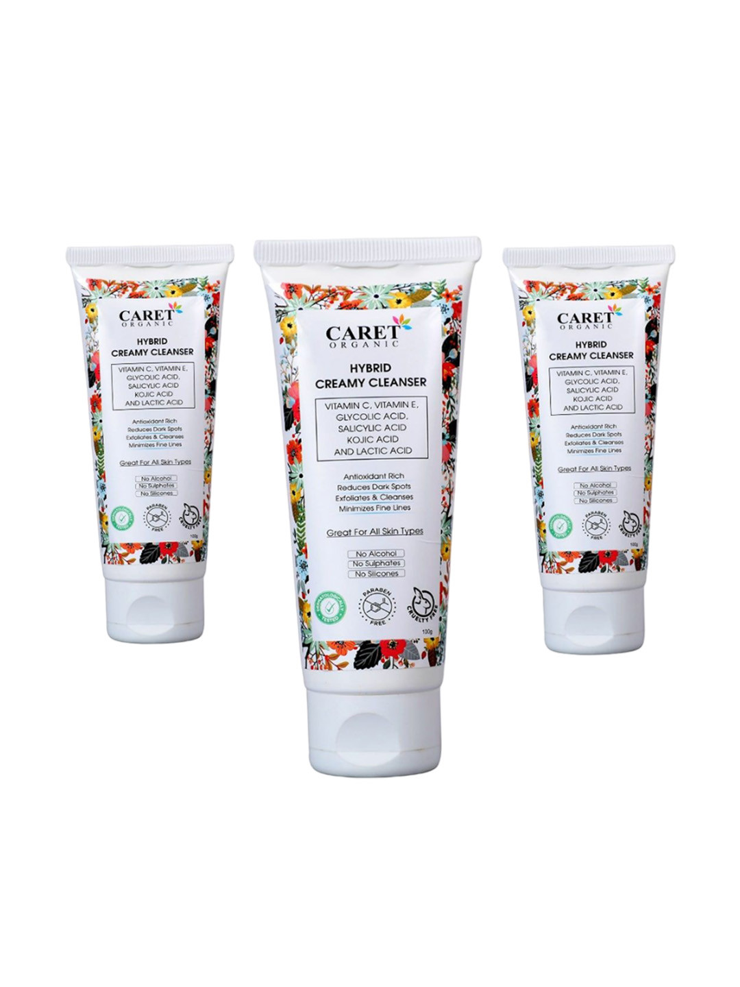 CARET ORGANIC Set Of 3 Hybrid Creamy Cleanser Face Wash With  Salicylic Acid-100g Each