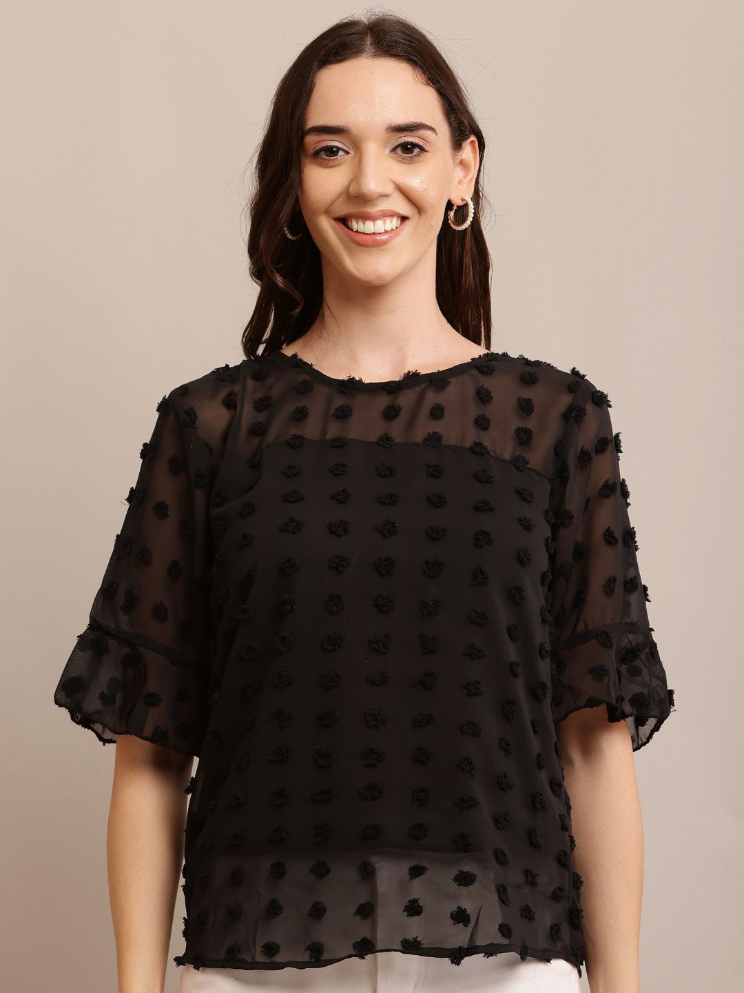 Raabta Fashion Women Self Design Round Neck Top