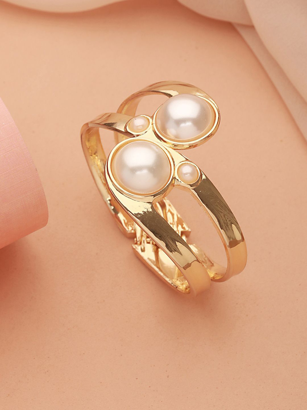 SARAF TRENDZ Anti-tarnish18k Gold Plated Pearl Studded Cuff Bangle Bracelet