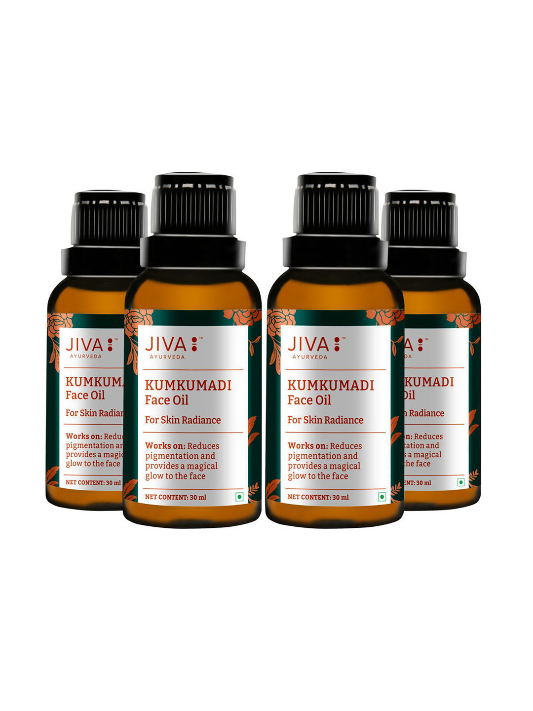 Jiva Set Of 4 Ayurveda Kumkumadi Face Oil For Skin Radiance - 30ml Each