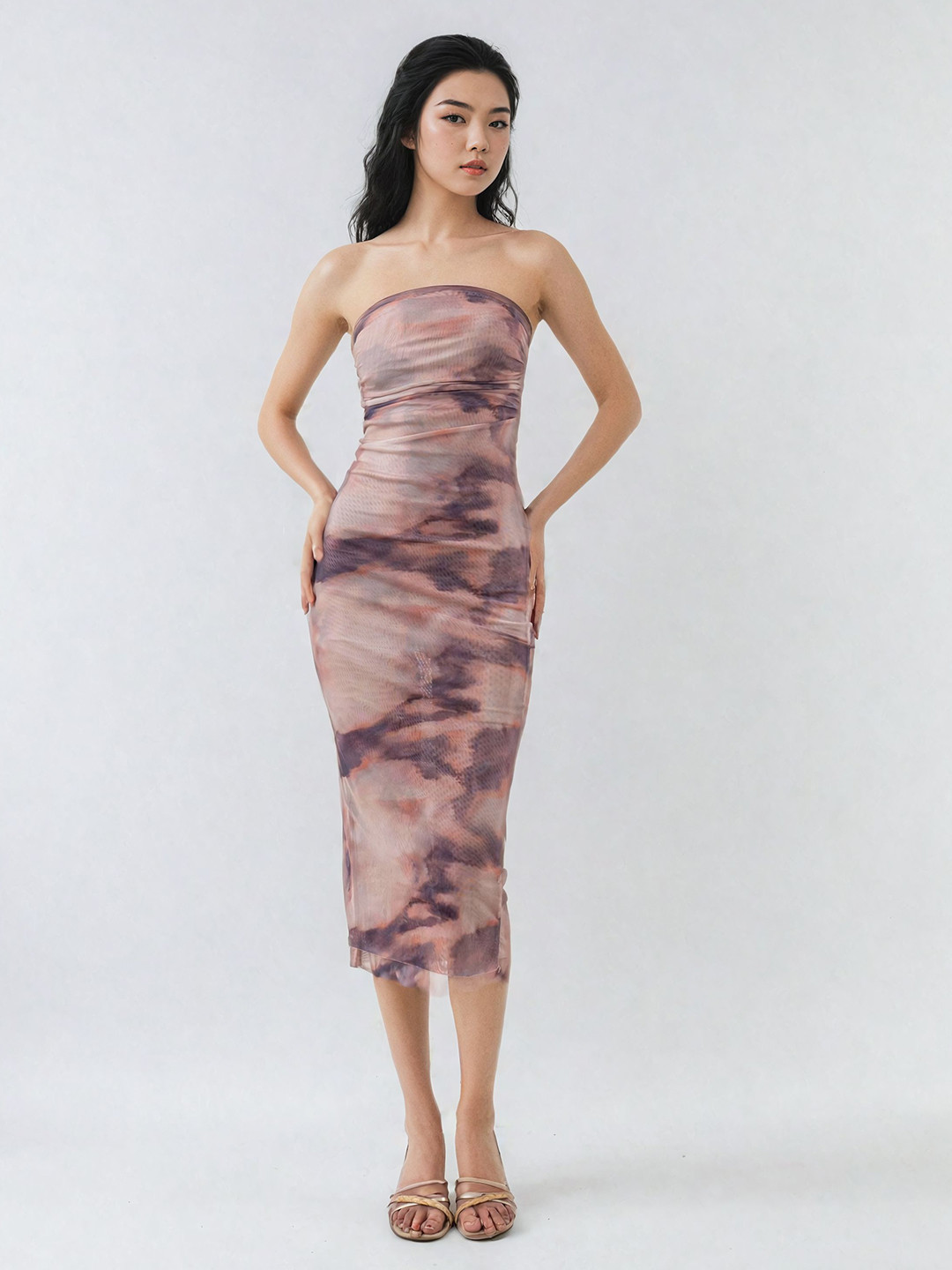 MYWISHBAG Tulle midi Printed Off-Shoulder Bodycon Midi Dress