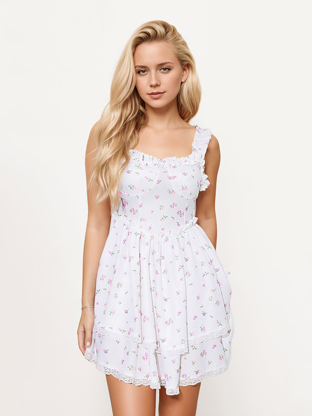 JC Mode Women Floral Printed Corset Mini Dress