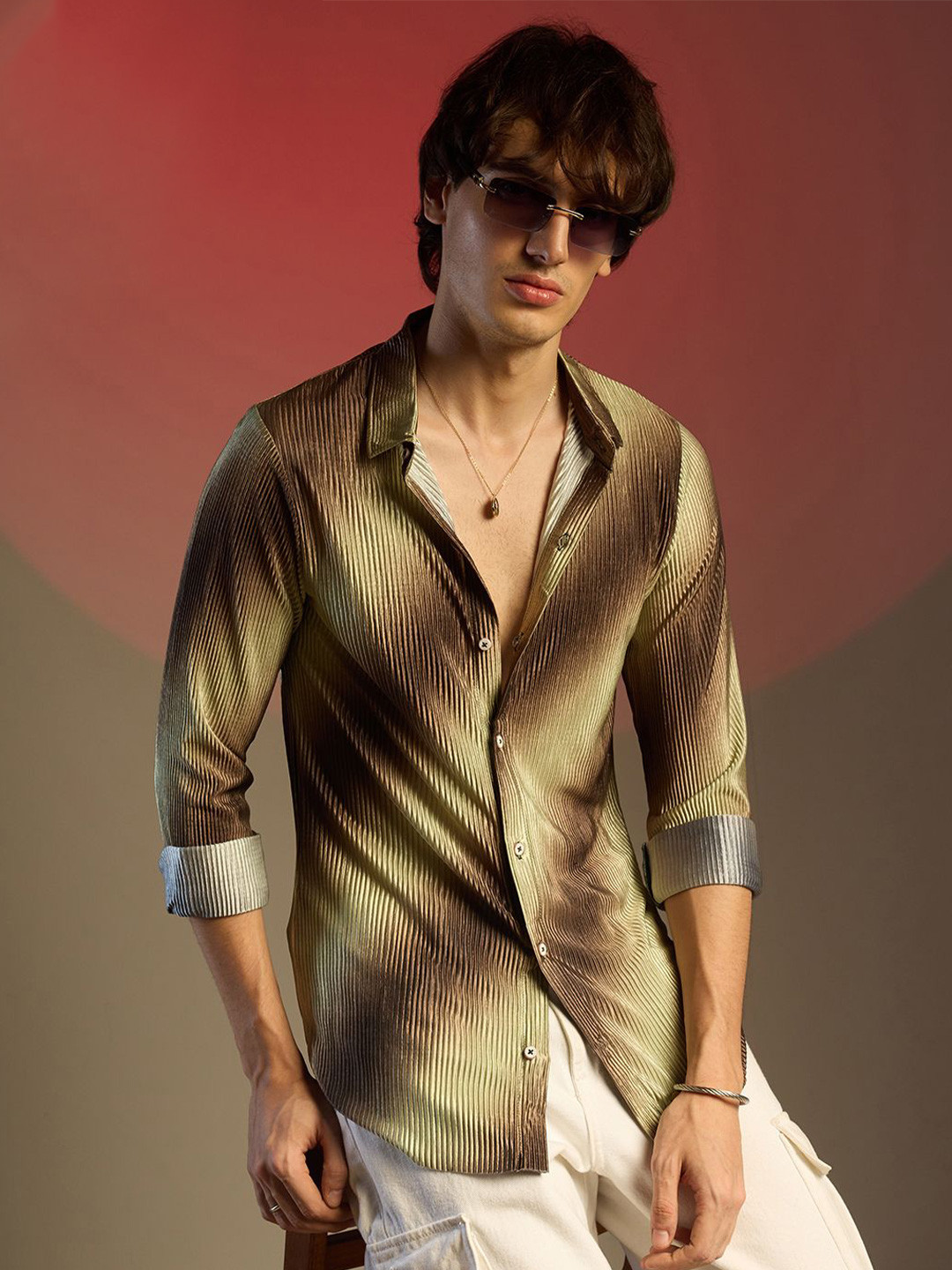 CAHOOT Men Comfort Spread Collar Textured Casual Shirt
