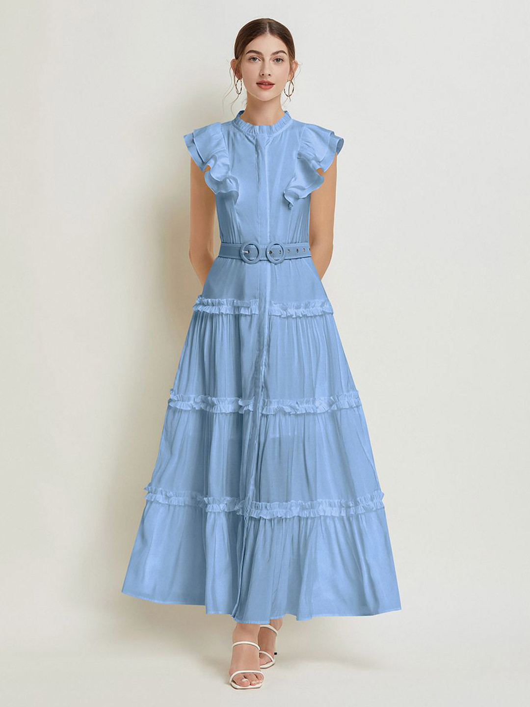 JC Collection Women Mock Neck Cap Sleeves Maxi Dress