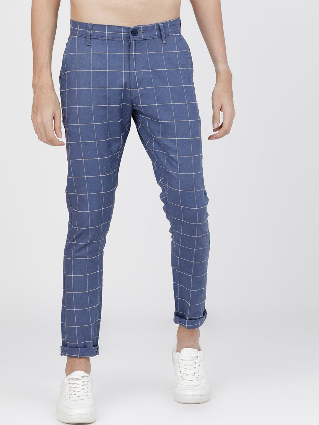 HIGHLANDER Men Checked Slim Fit Chinos Trousers