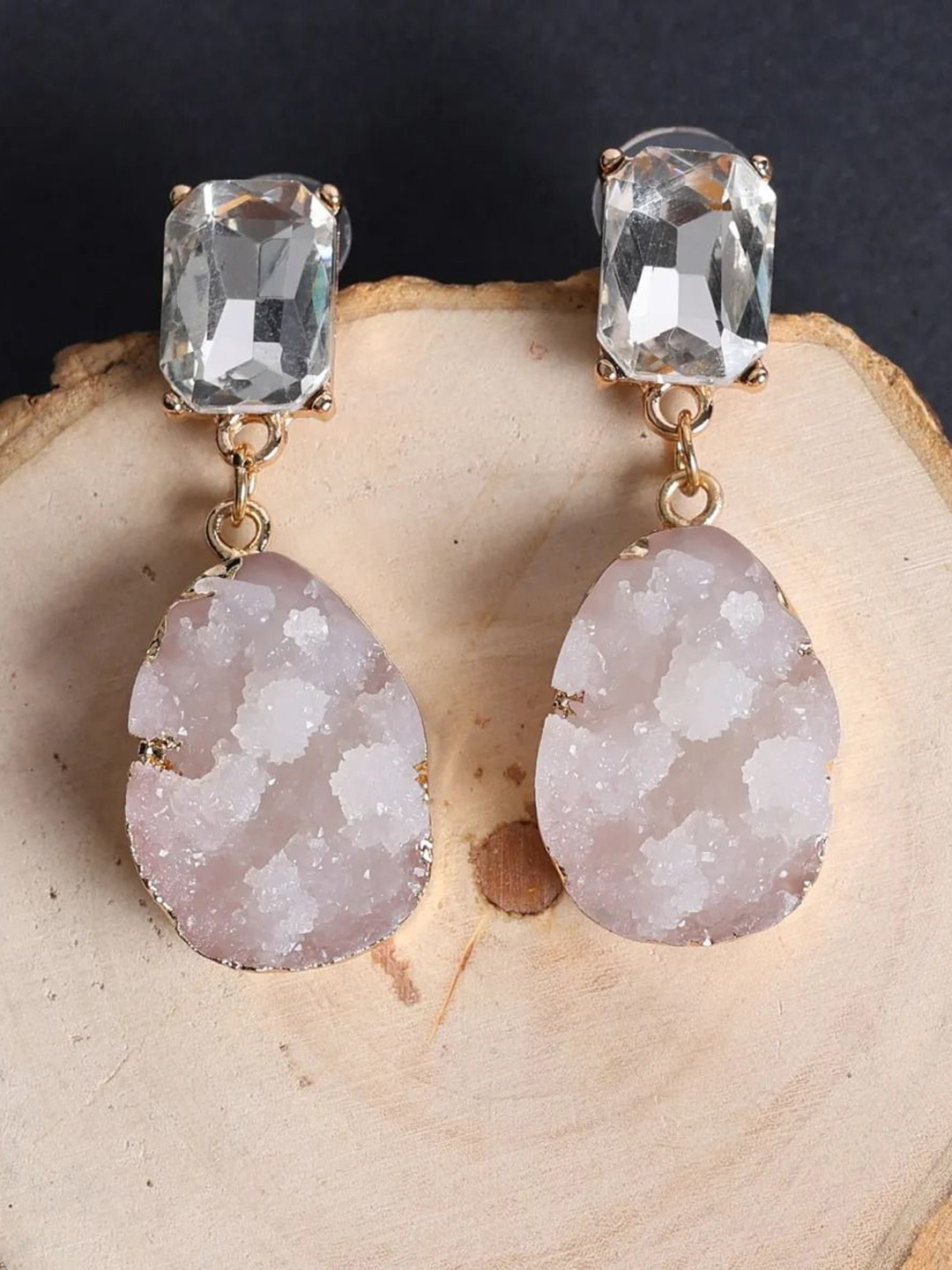 Jewelz Gold-Plated Stones Studded Drop Earrings