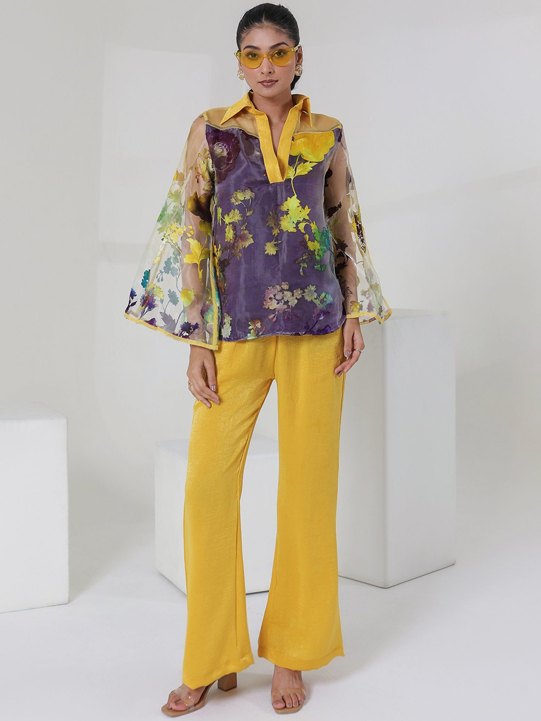 MQ Marquino Floral Printed Bell Sleeves Top With Trousers
