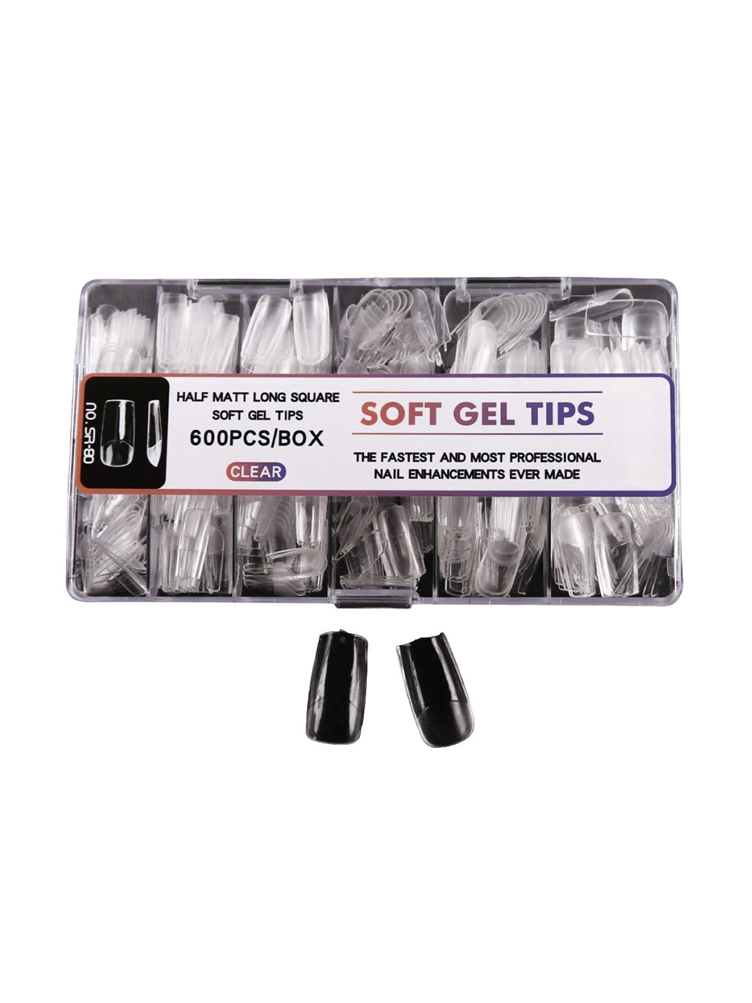 RANORE Set Of 600 Half Matte Long Square Press On Artificial Nails - Transparent