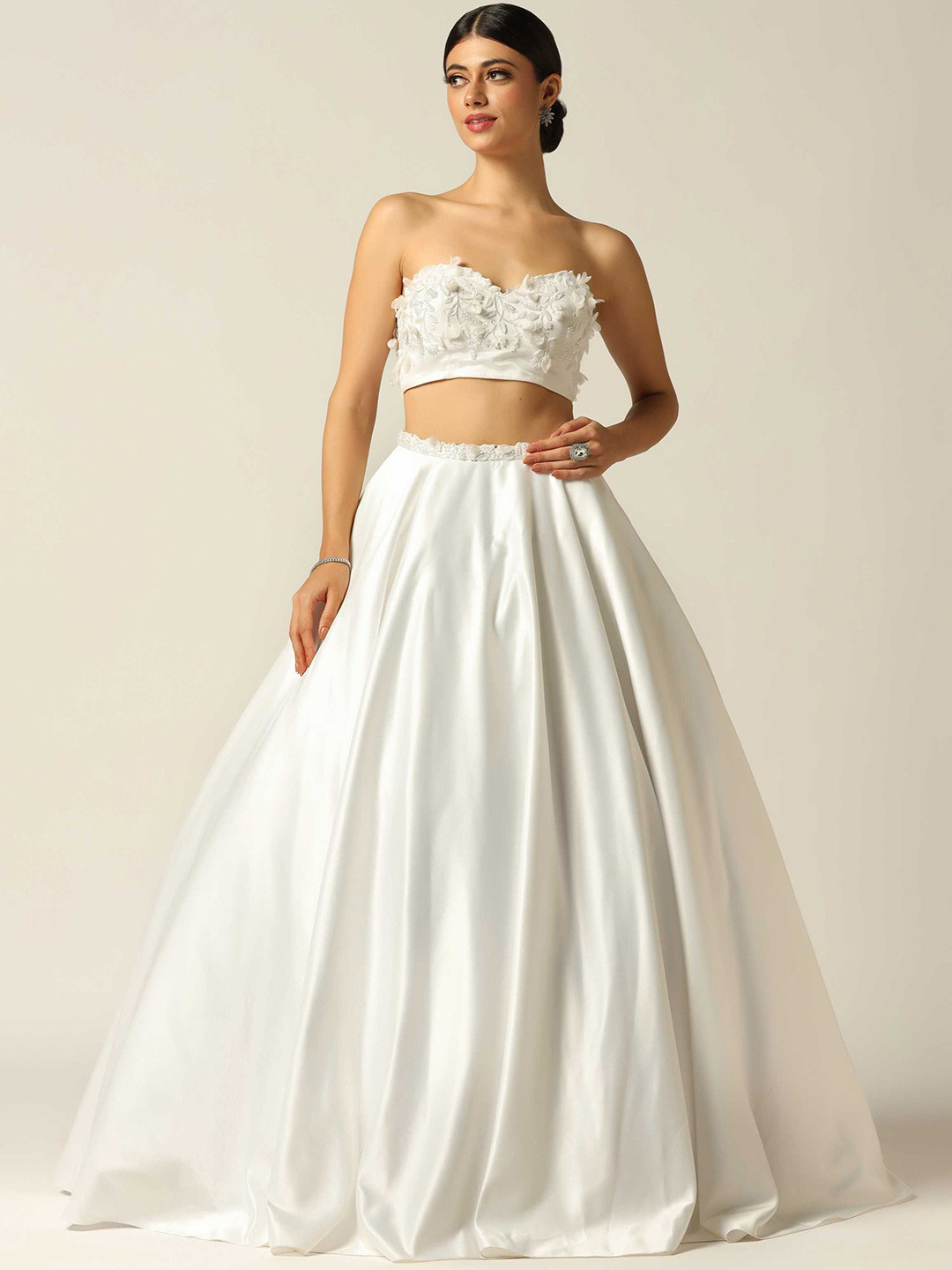 Pooja Peshoria Embellished Bead & Stones Satin Ready to Wear Lehenga & Blouse With Dupatta