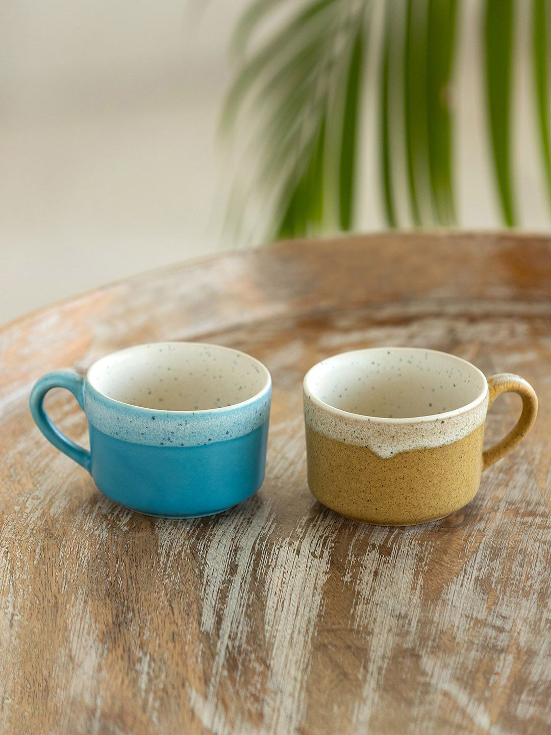 ExclusiveLane Blue Ceramic Microwave Safe 2 Piece Cups-200ml
