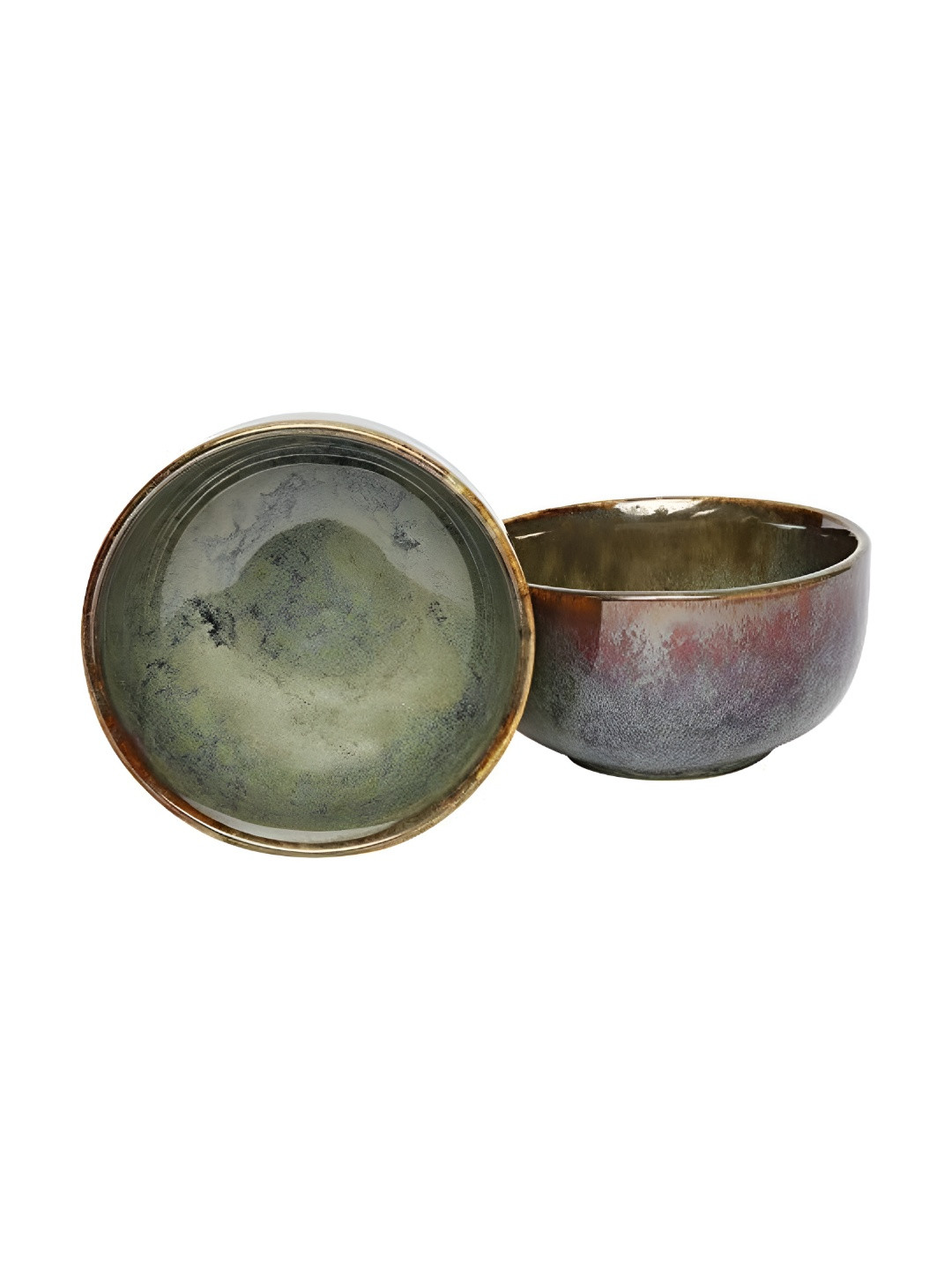 AMALAFIEE CERAMICS Green 2 Pieces Ceramic Microwave Safe Matte Serving Bowls 200ml Each