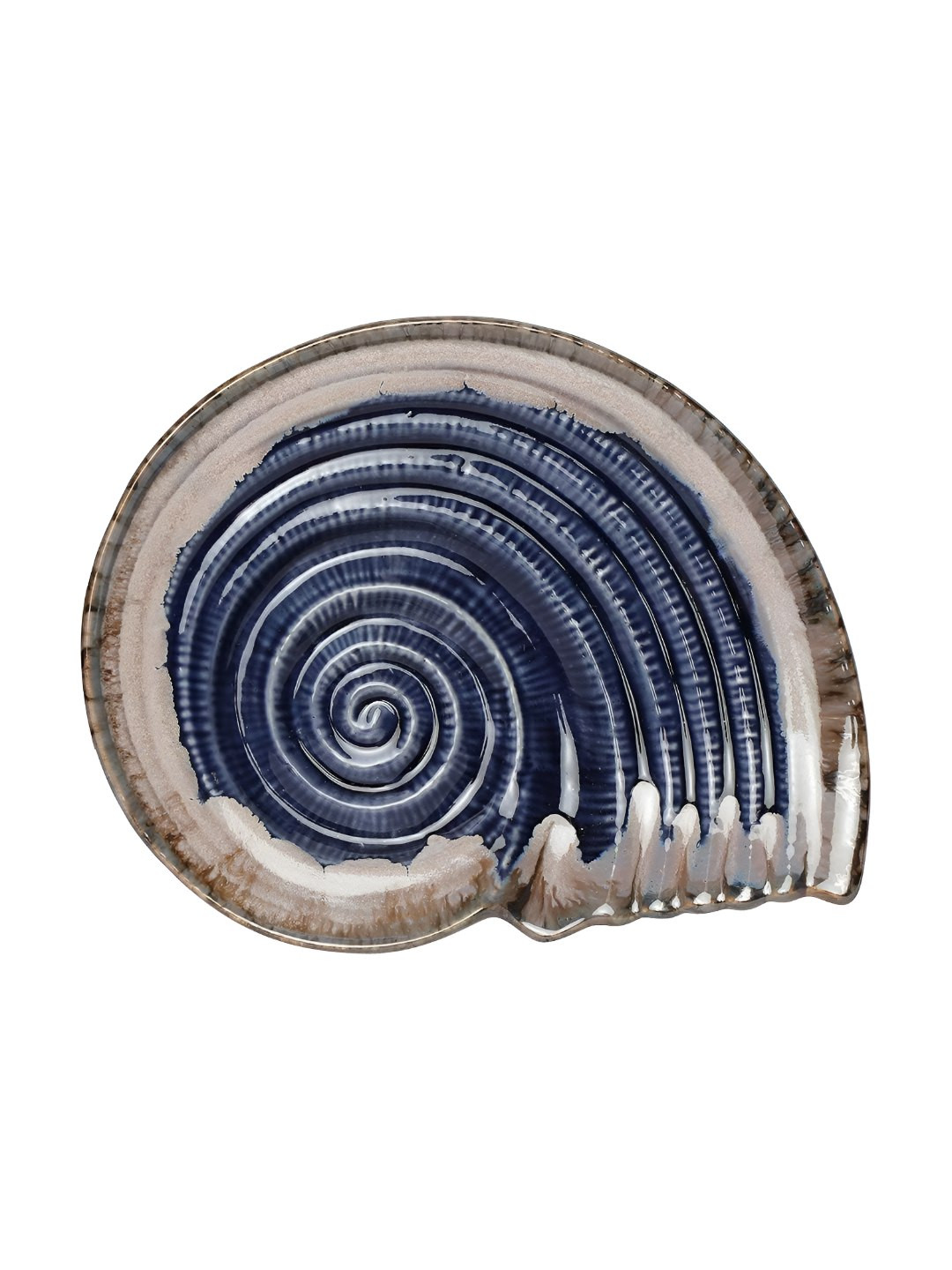 AMALAFIEE CERAMICS Blue & White Textured Ceramic Microwave Food Platter