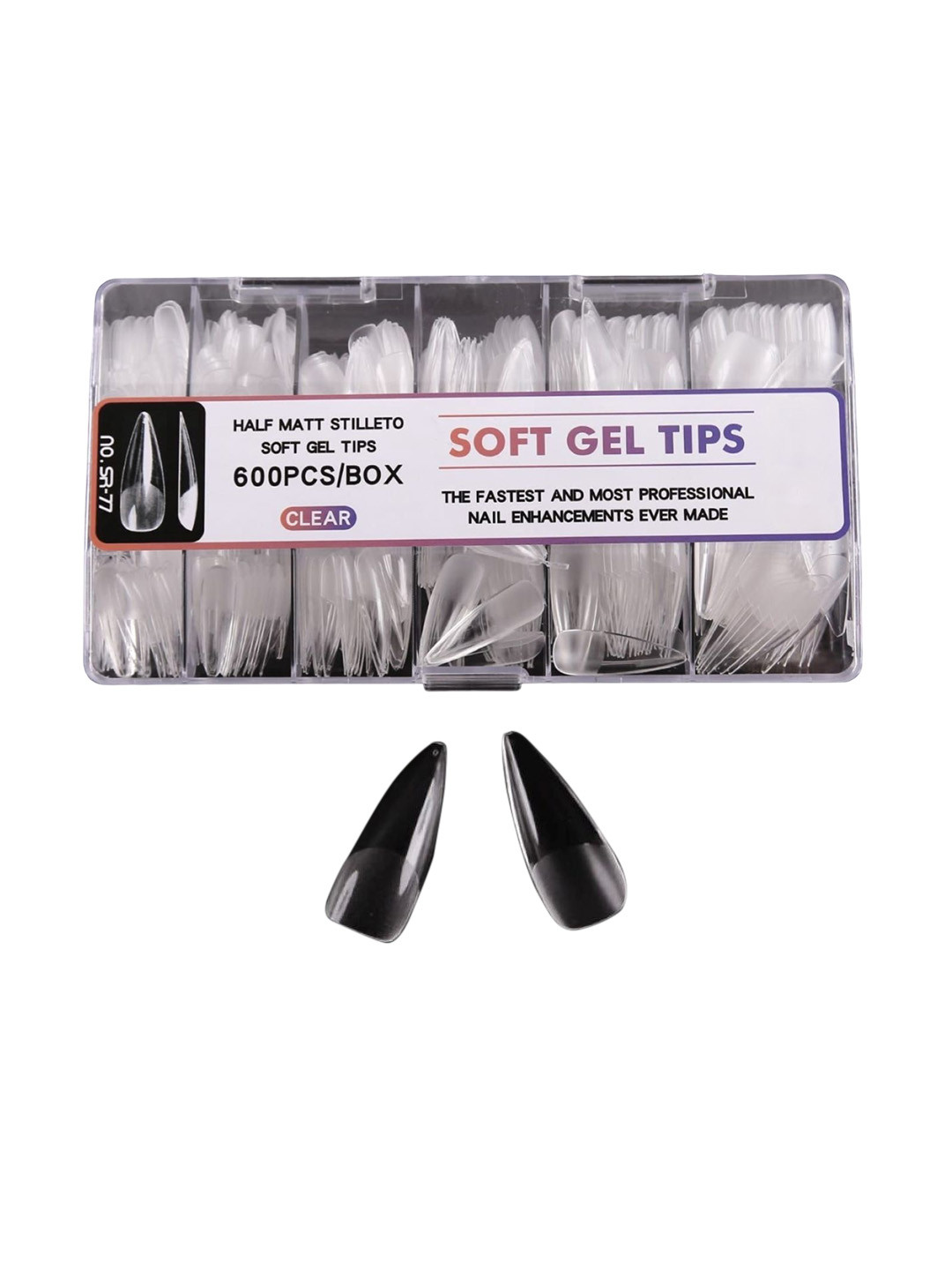 RANORE Set Of 600 Half Matt Stilleto Press On Artificial Nails - Transparent