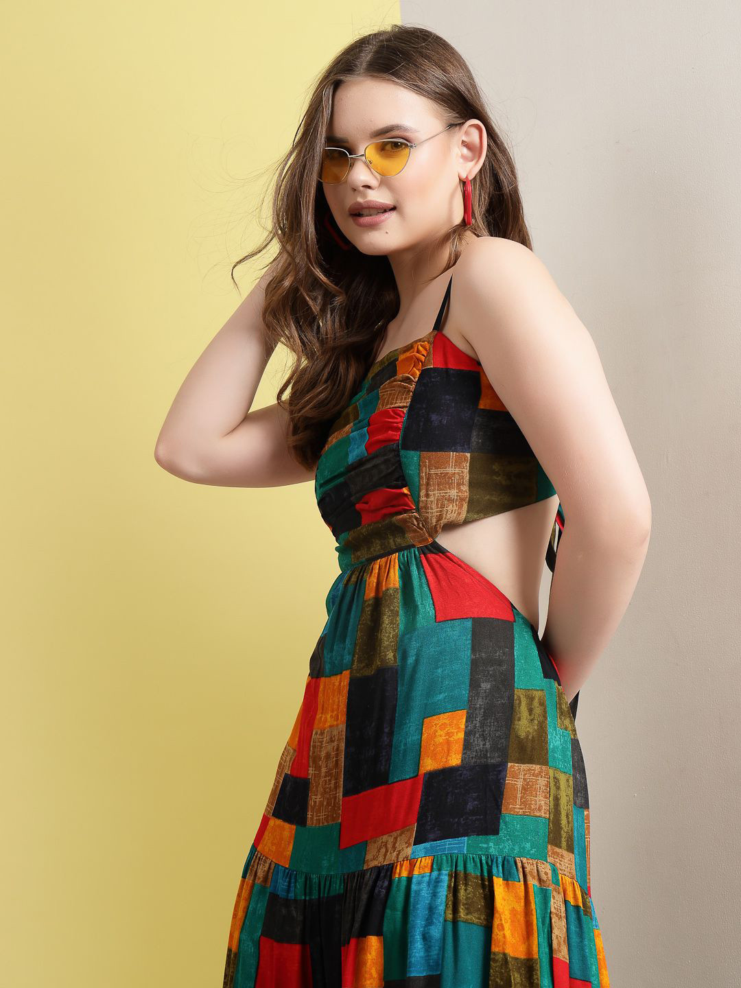 BEING NAUGHTY Printed Cut-Out Maxi Dress