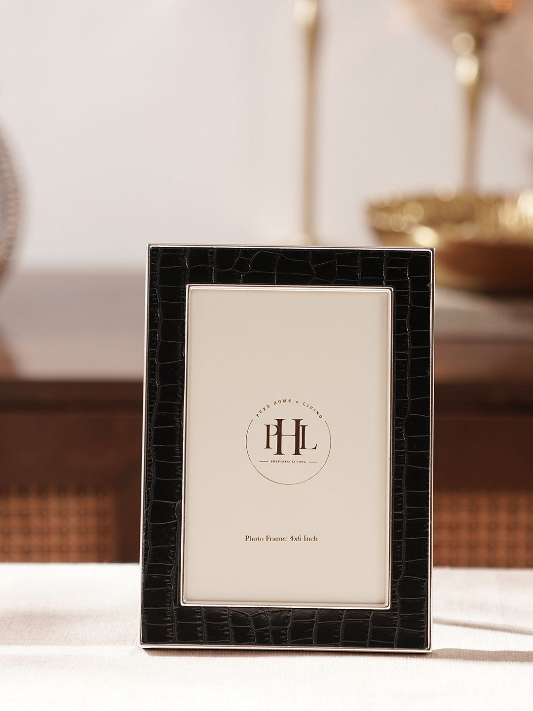 Pure Home and Living White & Black Textured Faux Leather Metal Table Photo Frames